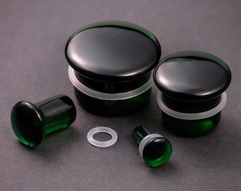 Green Single Flare Glass Plug / Gauge - Single Flare Plugs / Gauges in 3mm (0.12"), 12mm (1/2"), 24mm (15/16") *NO TAX TARIFFS!