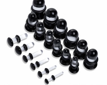 Dead Stretching Kit - 0.5mm Jump Clear & Black Glass Ear Plugs / Ear Stretching Kits 1.6mm (14g) - 10mm (00g)