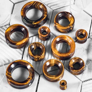 Tiger Eye Tunnel / Plug / Gauge Double Flare Stone Ear Plugs / Gauge in 10mm (00g) - 30mm (1.18&quot;)