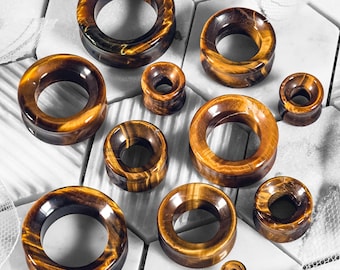 Túnel/tapón/expansor de ojo de tigre de doble ensanchamiento / expansores de oreja de piedra en calibre de 10 mm (00g) a 30 mm (1.18") *¡SIN IMPUESTOS!
