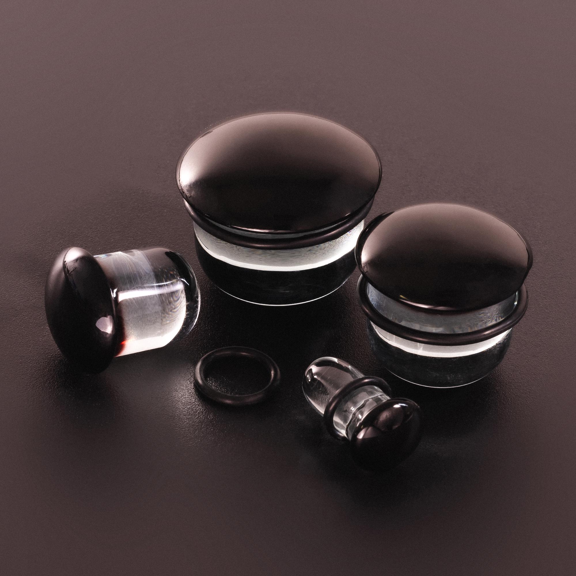 Clear & Black Single Flare Glass Plug / Gauge - Single Flare Plugs