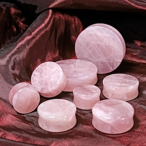 Rose Quartz Plug / Gauge - Double Flare Stone Ear Plugs / Gauge in 3mm (0.12&quot;) - 50mm (1 3/16&quot;)