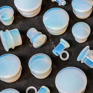 Opalite Single Flare Glass Plug / Gauge - Single Flare Plugs / Gauges in 3mm (0.12&quot;), 12mm (1/2&quot;), 25mm (1&quot;)