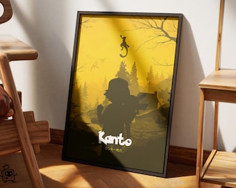 Kanto-Region-Poster, Videospiel-Poster, Pokémon-Geschenk, Druckbare Wanddekoration, Pokémon-Sammelkartenspiel, Pokémon-Karte