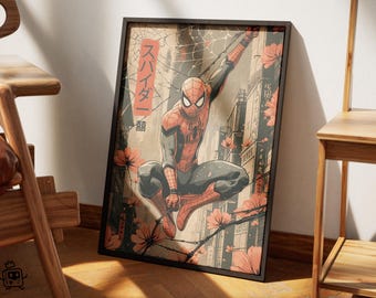 Spiderman Poster, Japanese Art Style Digital Print, Video Game Poster, Printable Wall Art, Anime Poster, High Quality Instant Download