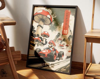 Mario Kart Poster, Japanese Art Style Digital Print, Video Game Poster, Printable Wall Art, Anime Poster, High Quality Instant Download