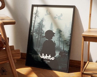 Johto-Region-Poster, Videospiel-Poster, Pokémon-Geschenk, Druckbare Wanddekoration, Pokémon-Sammelkartenspiel, Pokémon-Karte