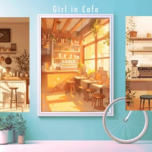 3 oeuvres d&#39;art murales de café cosy - ensemble d&#39;oeuvres d&#39;art imprimables, décoration de café esthétique et chaleureuse, téléchargement numérique pour la maison et le café