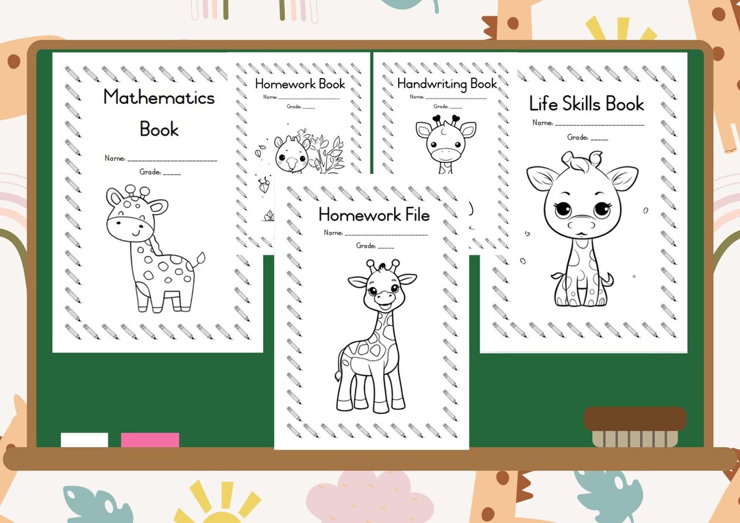 Giraffe Homework Giraffe Theme Classwork Book Covers: English, Afrikaans, Mathematics ...