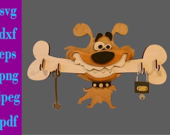 Dog Key Holder 3D Puzzle: Laser Cut File (SVG, DXF, CDR)