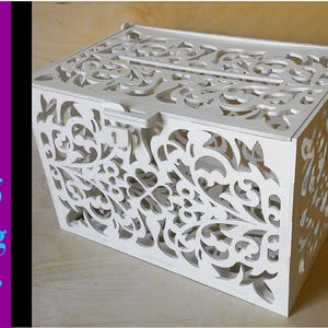 Caixa de cartões de dinheiro de casamento - quebra-cabeça de modelo 3D, caixa de cartão de madeira rústica, slot para caixa de dinheiro de casamento SVG, arquivo cortado a laser de 4 mm