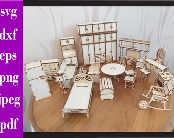 Doll house Furniture SVG Bundle, Miniature Laser Cut Files (1:12 Scale) 3mm CNC DXF