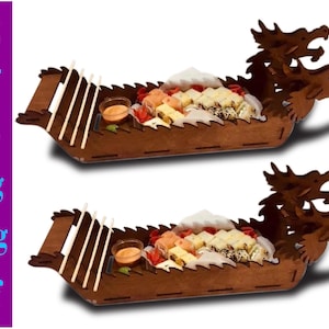Dragon Boat Sushi Tray: 3D Model Laser Cut File 4mm (DXF, SVG)