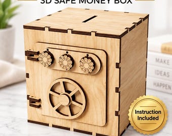 Wooden Piggy Bank SVG, 3D Safe Money Box Laser Cut File (4mm)