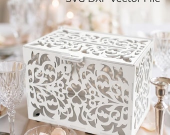 Rustic Wedding Money Cards Box SVG DXF -3d model puzzle  Wooden Card Box, Wedding Money Box Slot SVG,  4mm Laser Cut File