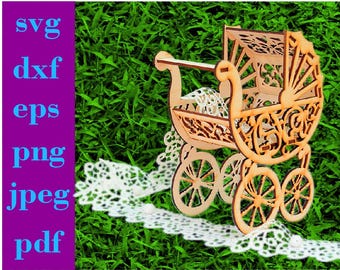 Baby Stroller SVG 3D model : Laser Cut File for Baby Shower (Digital Download)