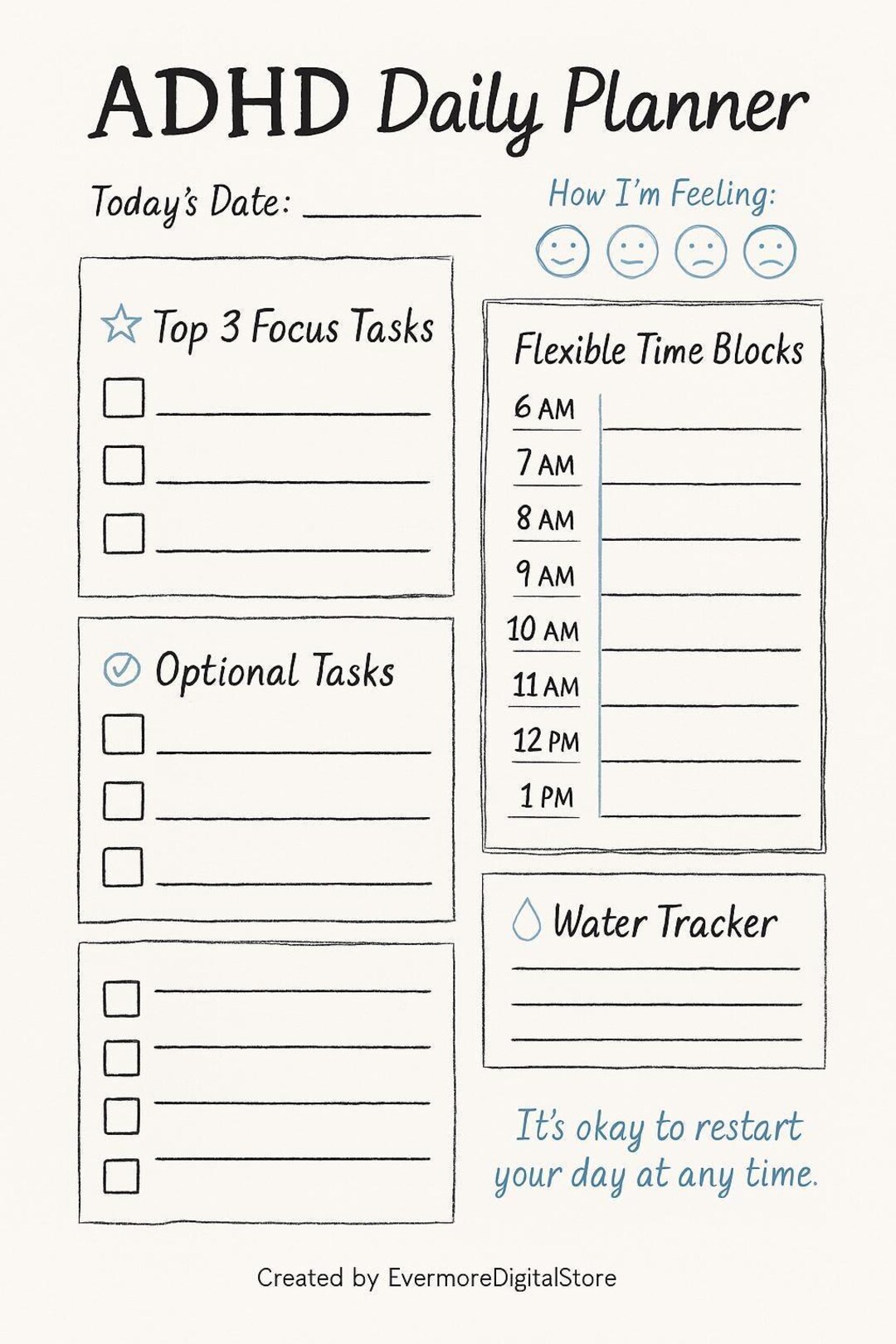 ADHD Daily Planner Printable | Minimalist Focus & Calm | Instant ...