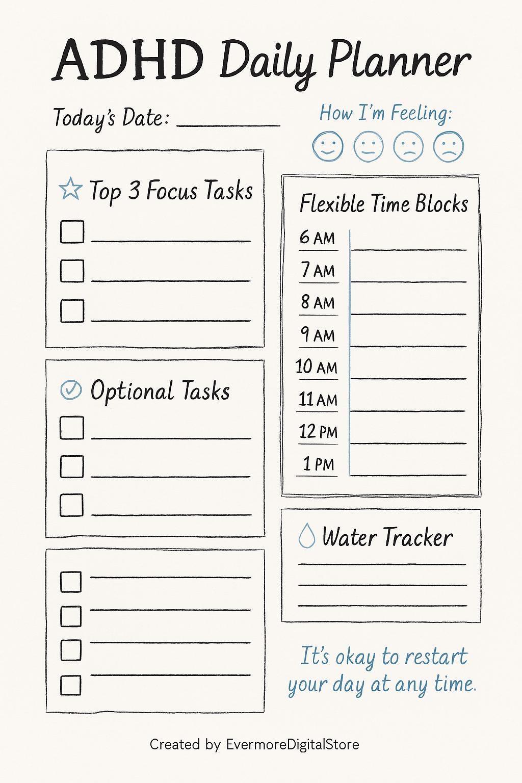 ADHD Daily Planner Printable | Minimalist Focus & Calm | Instant ...