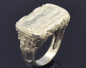 Engraved Jesus Signet Ring, Leonardo The Last Supper Signet Silver Ring, Religious Jewelry, Ancient Christian Ring, Cross Christian Jewelry