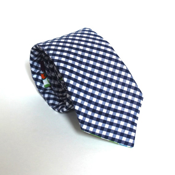 Items similar to Men's Tie Navy Blue Mini Gingham Tiny Plaid Check
