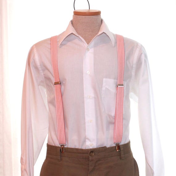 Items similar to Mens Suspenders Coral Seersucker Suspenders melon