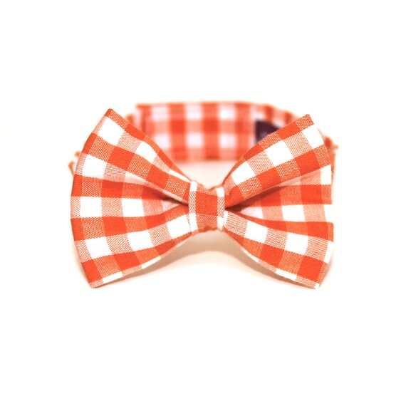 Items similar to Boy's Bow Tie Orange Gingham Orange and White