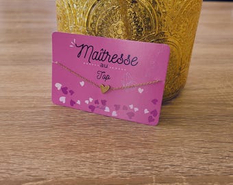 Bracelet maîtresse cœur - Cadeau fin d'année maîtresse - Merci maîtresse - Acier inoxydable doré