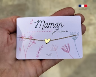 Moederarmband - Hart - Bloemenkaart - Cadeauzakje - Verrassing - Verjaardag - Moederdag - Cadeau voor mama - Verguld roestvrij staal
