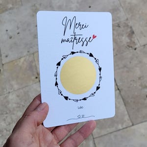 Carte maitresse à gratter personnalisée - carte maitresse maitre nounou atsem - carte merci fin d'année scolaire - remerciement maitresse