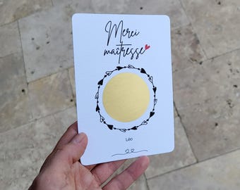 Carte maitresse à gratter personnalisée - carte maitresse maitre nounou atsem - carte merci fin d'année scolaire - remerciement maitresse