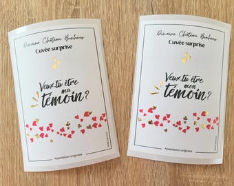 Set van 2 flesetiketten voor getuigen - toekomstige getuigen - wil jij mijn getuige zijn? - origineel getuigenverzoek - huwelijksuitnodiging