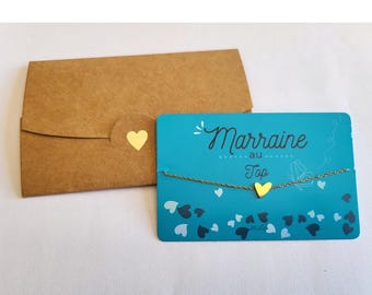 Bracelet marraine - Cœur - Demande marraine - Annonce naissance - Cadeau naissance - Bijou surprise - Acier inoxydable doré