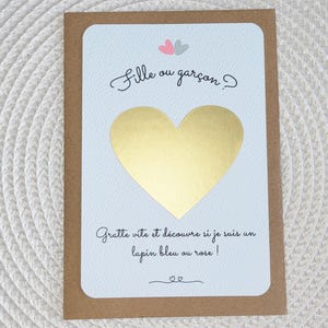 Carte à gratter annonce sexe du bébé - carte révélation fille ou garçon - gender reveal - révélation sexe du bébé - lapin rose ou bleu