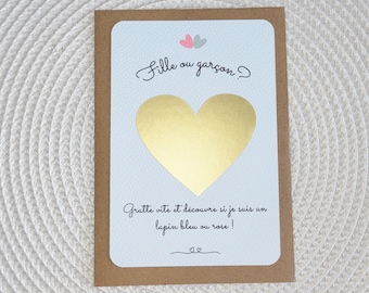 Carte à gratter annonce sexe du bébé - carte révélation fille ou garçon - gender reveal - révélation sexe du bébé - lapin rose ou bleu