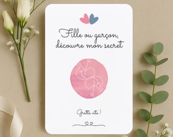 Carte à gratter Gender Reveal – Annonce sexe de bébé – Idée originale pour futurs parents, grands-parents baby shower – Annonce fille garçon