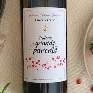 Etiquette bouteille grossesse - Annonce grossesse originale - Futur papi - Future mamie - Futurs grands parents - Bébé arrive