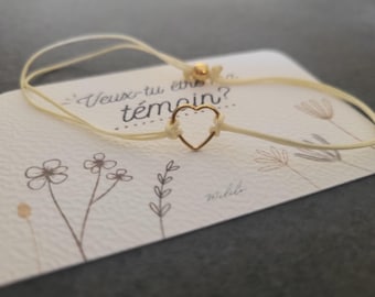 Bracelet demande témoin mariage – Cadeau future témoin – Bracelet cœur doré à l’or fin – Cadeau mariage femme – Couleur au choix