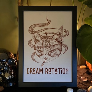 Whimsical Stoner Cat Art Print - Psychedelic Kitty Wall Decor