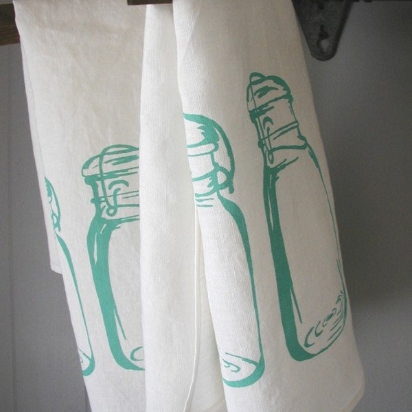 Mason Jar Tea Towels- Screen Printed on Organic Linen- Dish Towel-Set of Two- Hostess Gift
