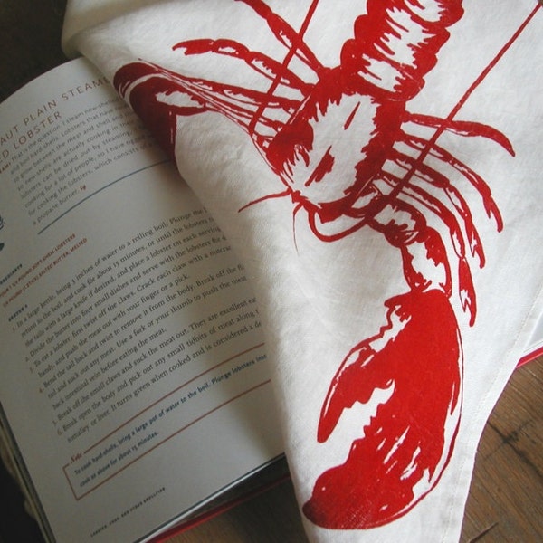 Tea Towel-Organic Linen- Lobster- Screen Printed Dish Towel