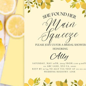 Bridal Shower Invite Templates | She Found Her Main Squeeze | 4 Different Bridal Shower Invite Templates | Lemon Theme Bridal Shower