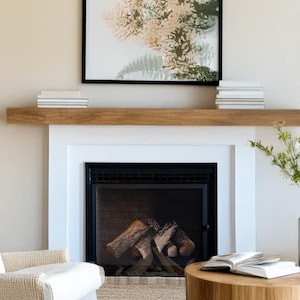 Minimalist Solid White Oak Box Beam Mantel, Floating, Custom Fireplace Mantel, Wooden Mantelpiece, Handmade, Quality Mantel, Easy Install
