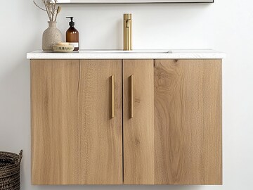 Custom Extra-Wide White Oak Vanity | 55” Single Sink Bathroom Vanity | Modern Wood Vanity with Soft-Close Drawers