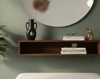 Handgemaakte hardhouten zwevende consoletafel: wandgemonteerde massief houten halplank, wit eiken, walnoot, moderne zwevende haltafel