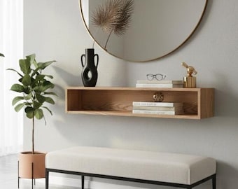 Massief hardhouten zwevende consoleplank | Slanke wandgemonteerde entreetafel | Moderne houten gangplank