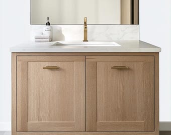 Custom Extra-Wide White Oak Vanity | 55” Single Sink Bathroom Vanity | Modern Wood Vanity with Soft-Close Drawers