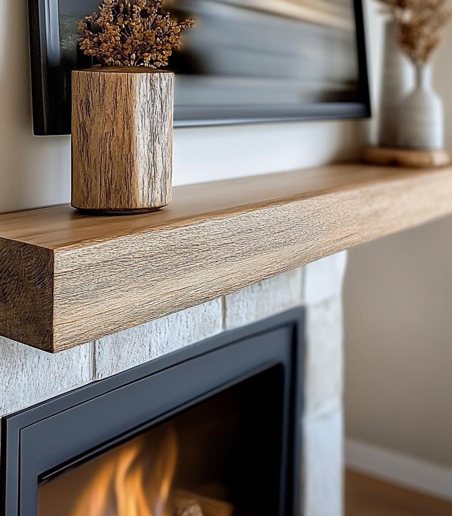 Benutzerdefinierte rustikaler Mantel aus weißer Eiche, Holzbalkenregal, handgefertigter schwimmender Mantel, Kaminmantel rustikales Dekor, Holzregal, rustikal