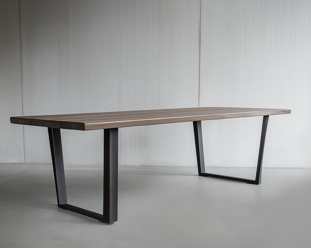 Handmade Solid Walnut Dining Table, Black Steel Trapezoid Base - Etsy