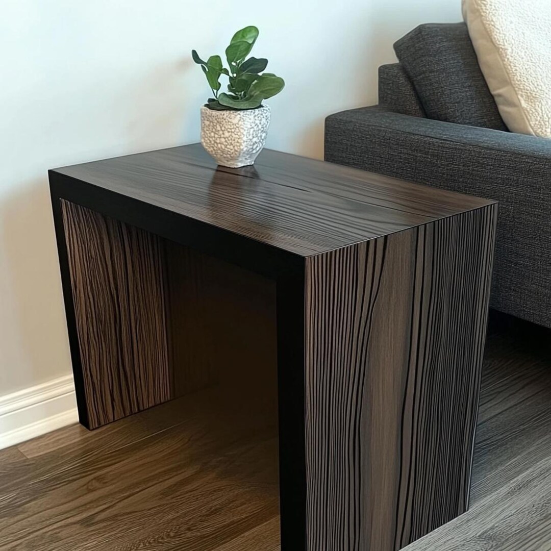 Modern Oak Midnight Stain Back Custom End Table – Handcrafted Waterfall ...