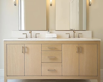 Handmade White Oak Double Sink Vanity, Modern Floating Bathroom Cabinet